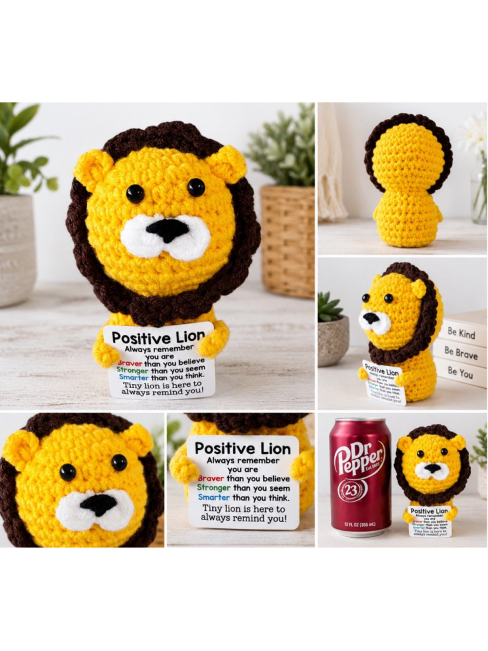 Positive Lion Crochet Plush Motivational Lion Handmade Amigurumi Encouragement G